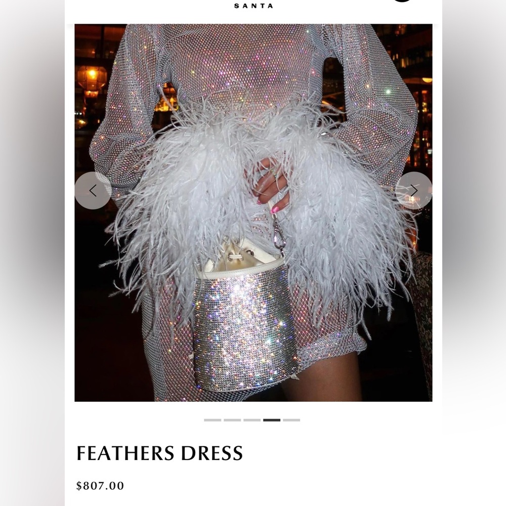 Santa Designer sparkling rhinestone dress with Feather Cuffs Exquisite statement - Picture 8 of 9